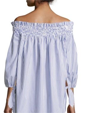 NEW $395 Caroline Constas Blue and White Striped Off-Shoulder Top XS